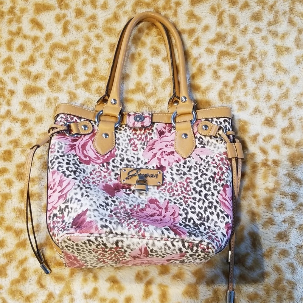 Guess pink leopard print handbag